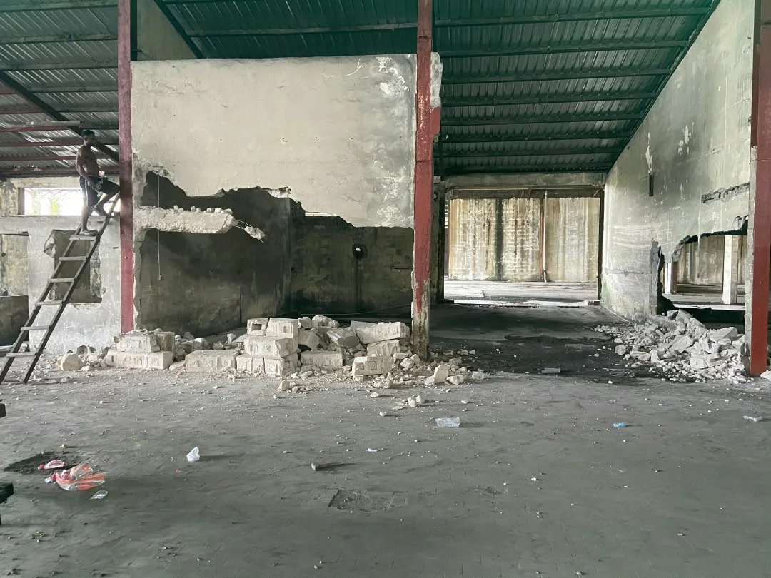 Factory roof and exterior during renovation work