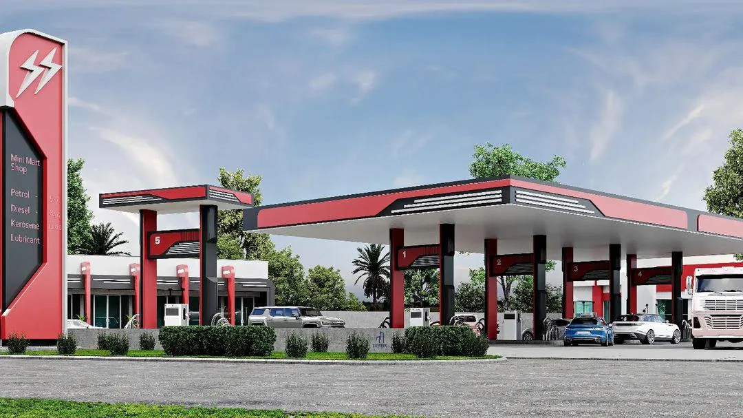 Design visualisation of a contemporary filling station