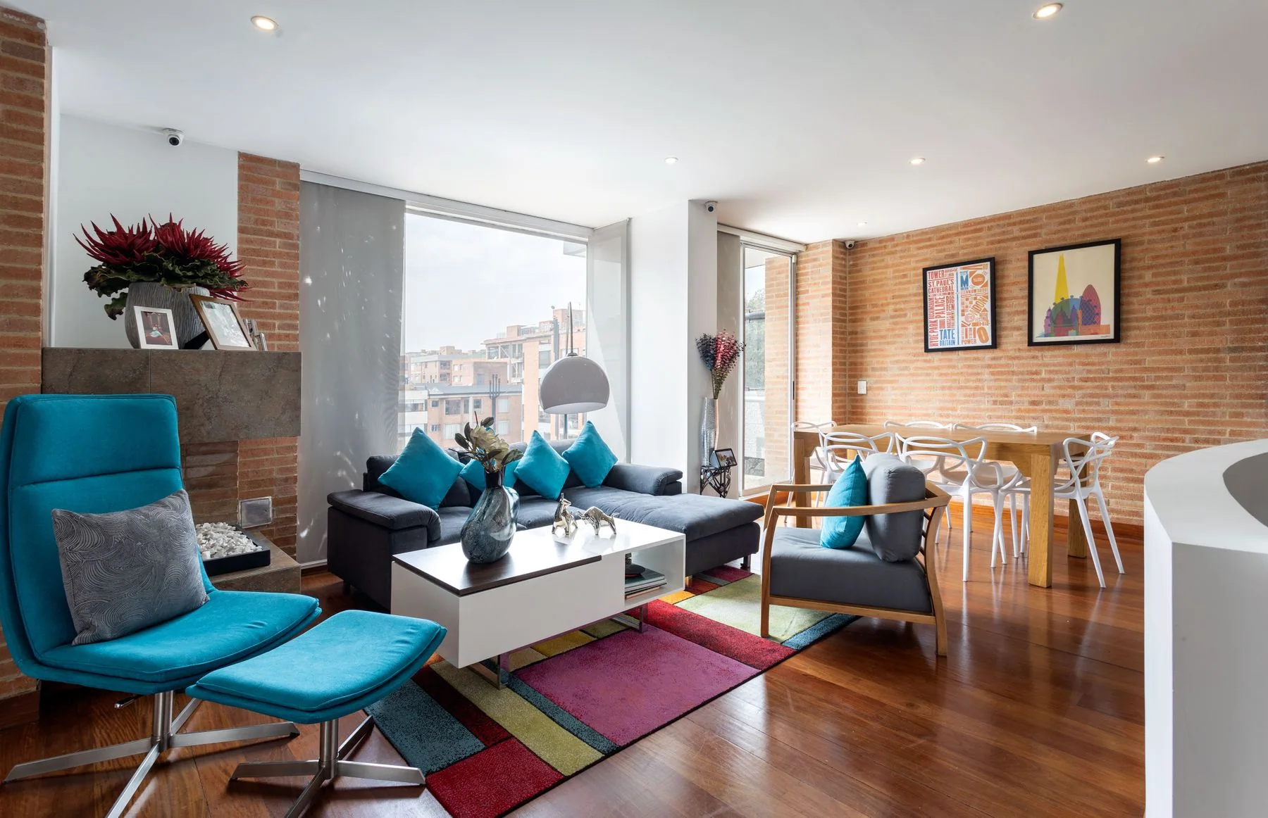 Contemporary interior with considered colour, furnishings and material finishes
