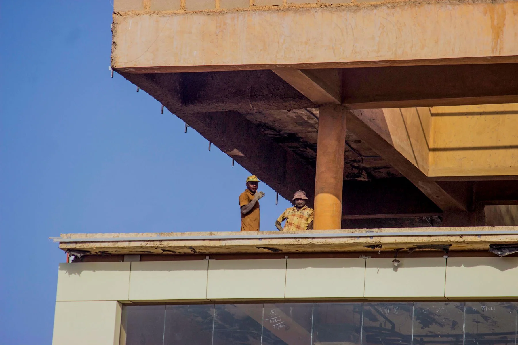 Construction workers on an active building site