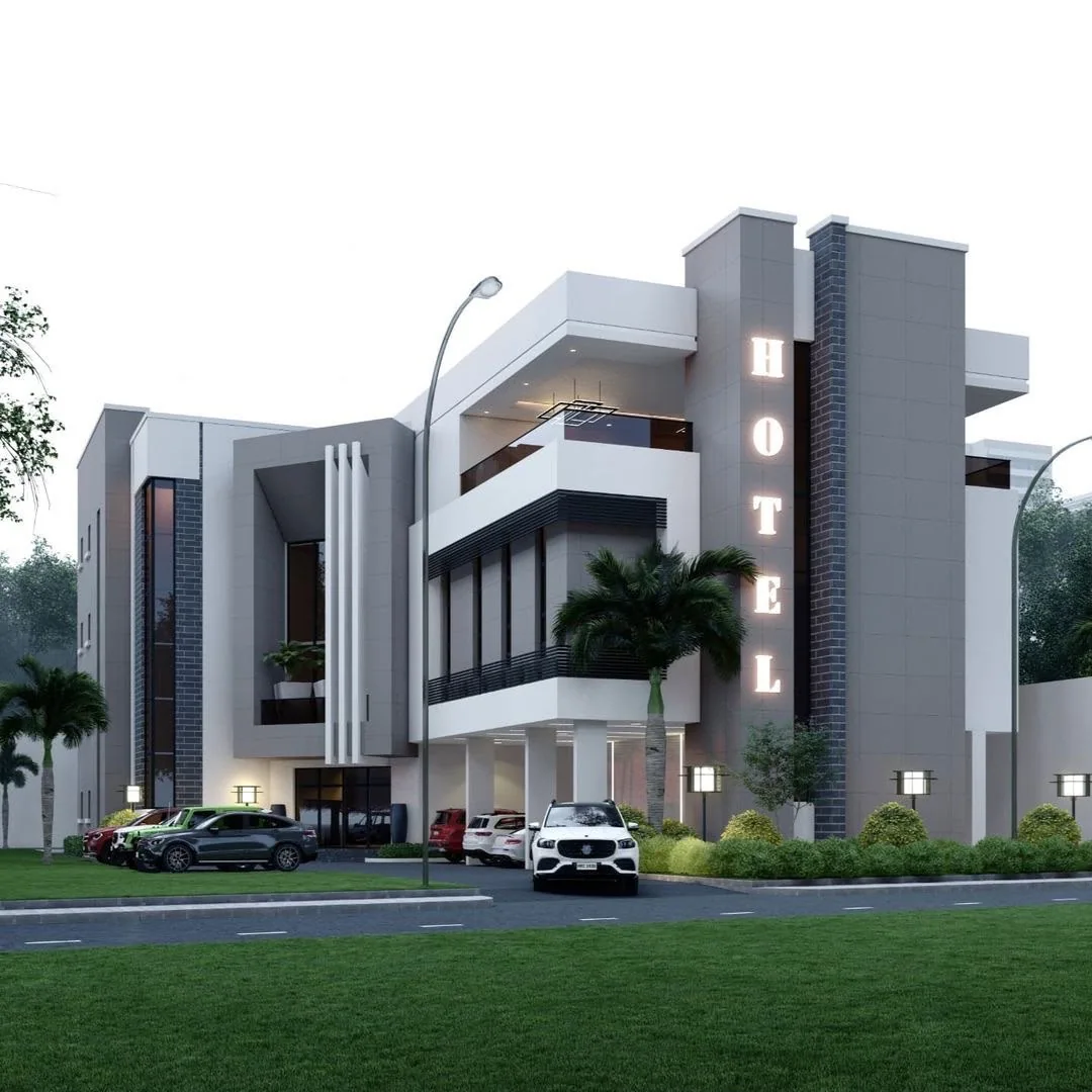 Angled perspective visualisation of the hotel design
