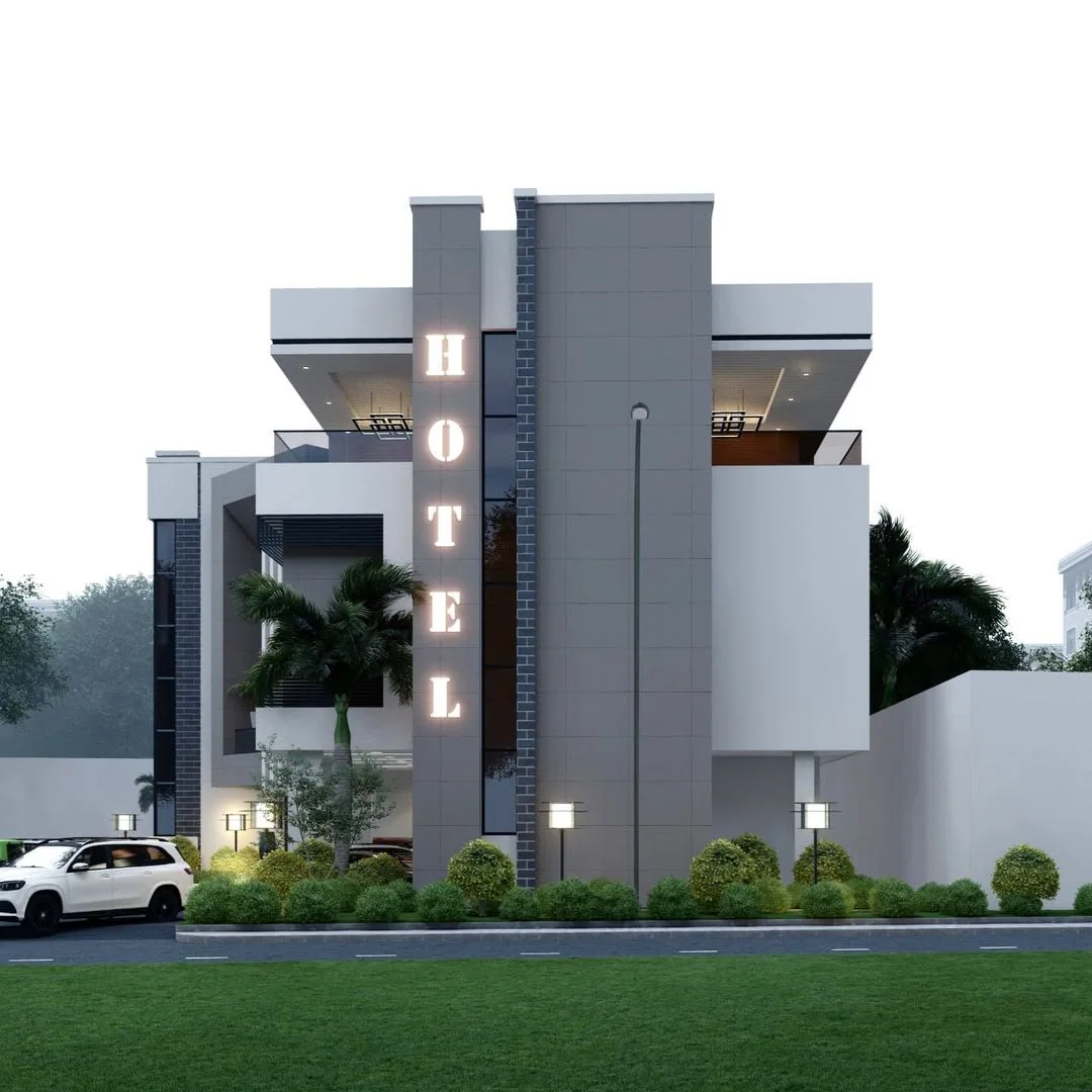 Front elevation visualisation of the hotel design