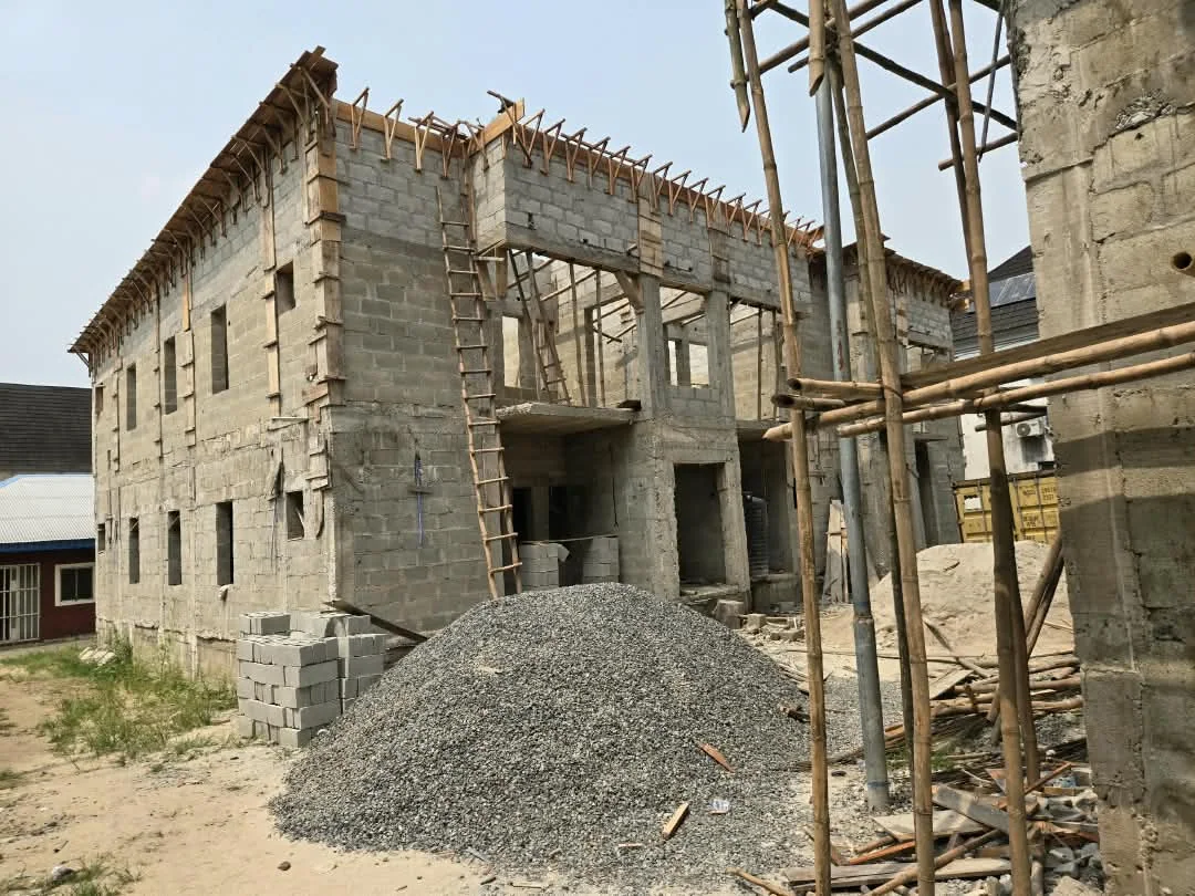 Two-storey blockwork building under construction