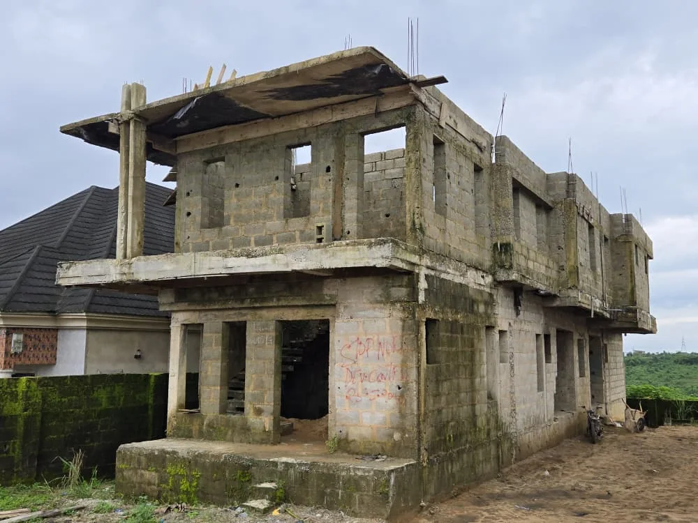 Unfinished two-storey residence on site
