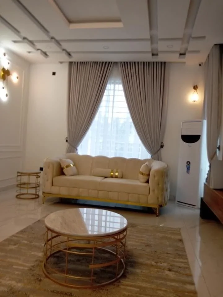 Cream sofa in the finished living room
